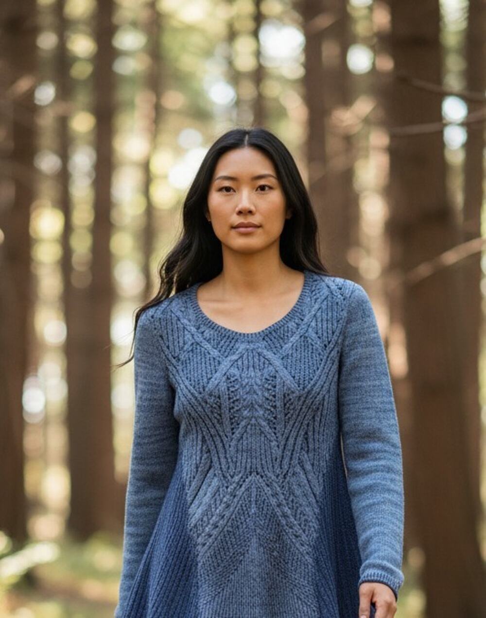 Style & Co Sweater Tunic Womens Medium Blue Stunning Knit Flare Hem Boho